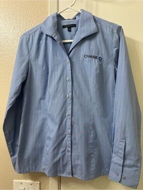 Chase Bank Blue Pinstripe Women's Button-Up Shirt